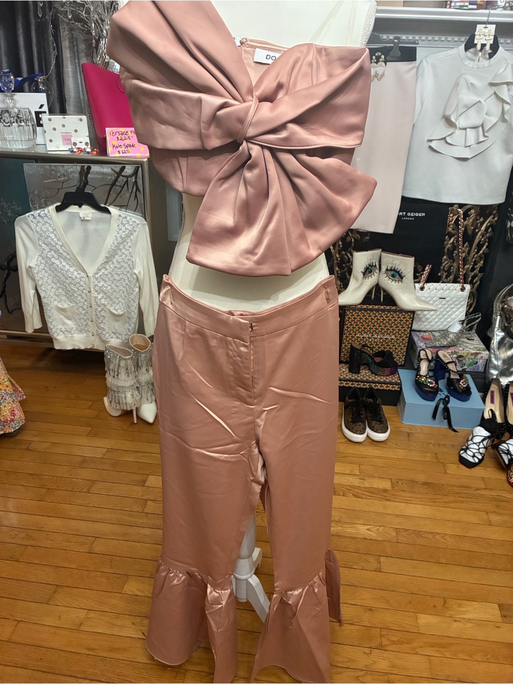 DO+BE Bow Crop Top & Wide Leg Pants Pink NWT